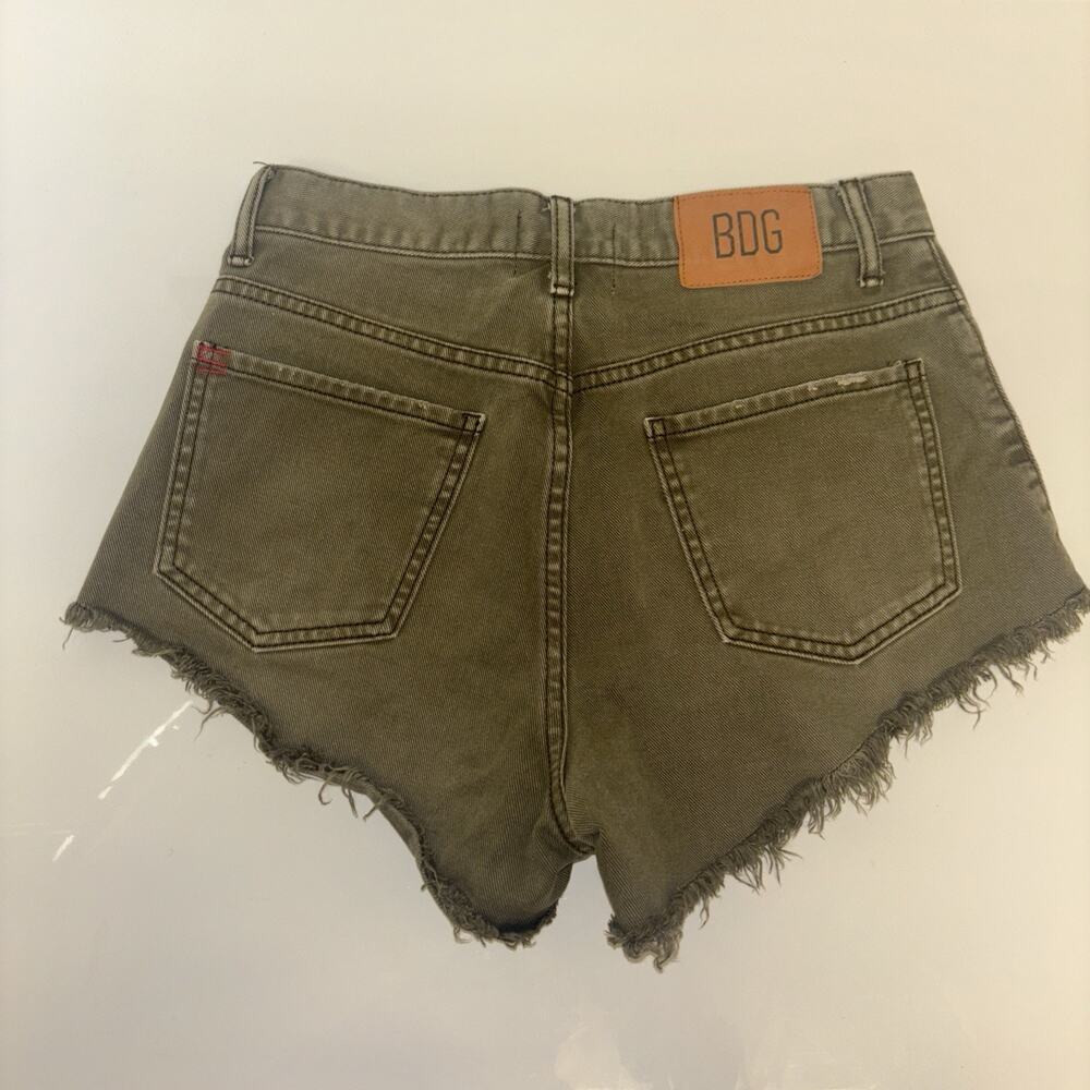 BDG Olive Green High-Waist Frayed Denim Shorts